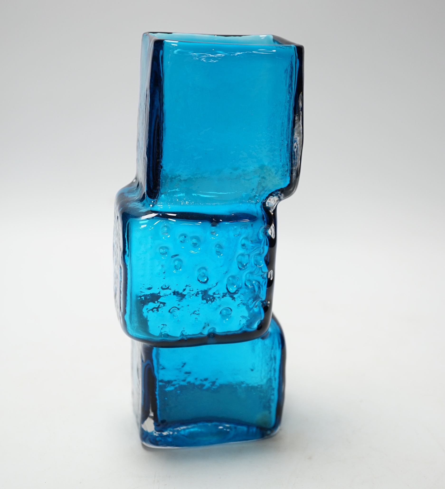 A Whitefriars kingfisher blue “drunken bricklayer” vase, 21cm high